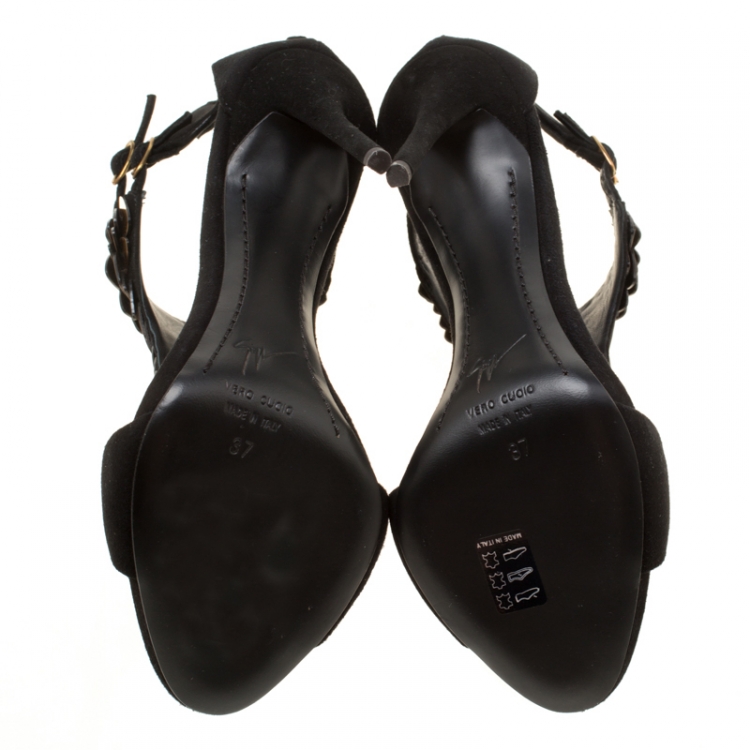 Pre Owned Giuseppe Zanotti Black Suede Coline Sequin Embellished Sandals Size 37