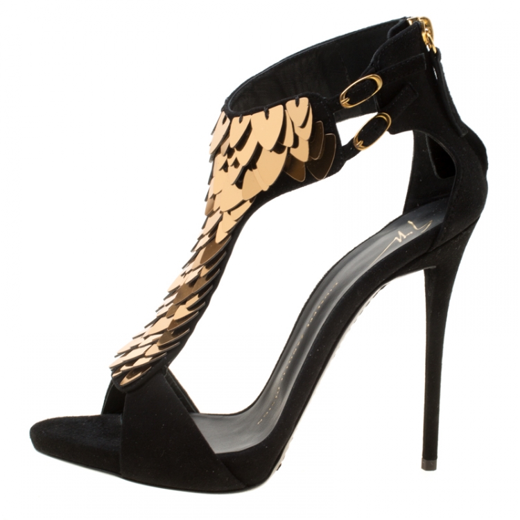 Pre Owned Giuseppe Zanotti Black Suede Coline Sequin Embellished Sandals Size 37