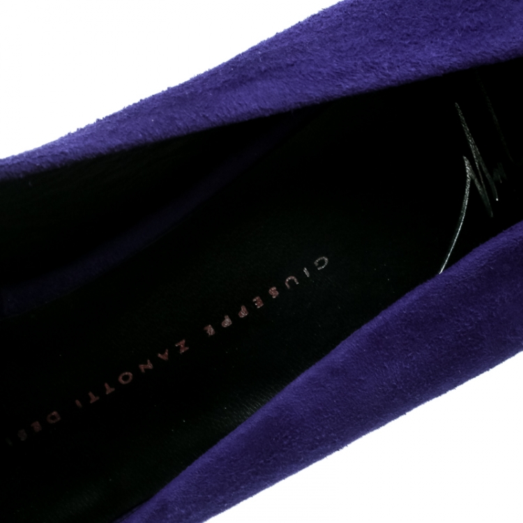 Pre Owned Giuseppe Zanotti Blue Suede Ankle Strap Peep Toe Platform Pumps Size 40