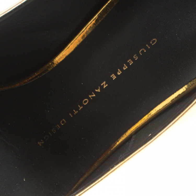 Pre Owned Giuseppe Zanotti Metallic Gold Mirrored Leather Peep Toe Platform Pumps Size 39