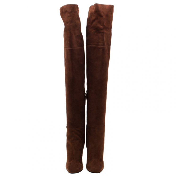 Pre Owned Giuseppe Zanotti Brown Suede Alabama Over The Knee Boots Size 37