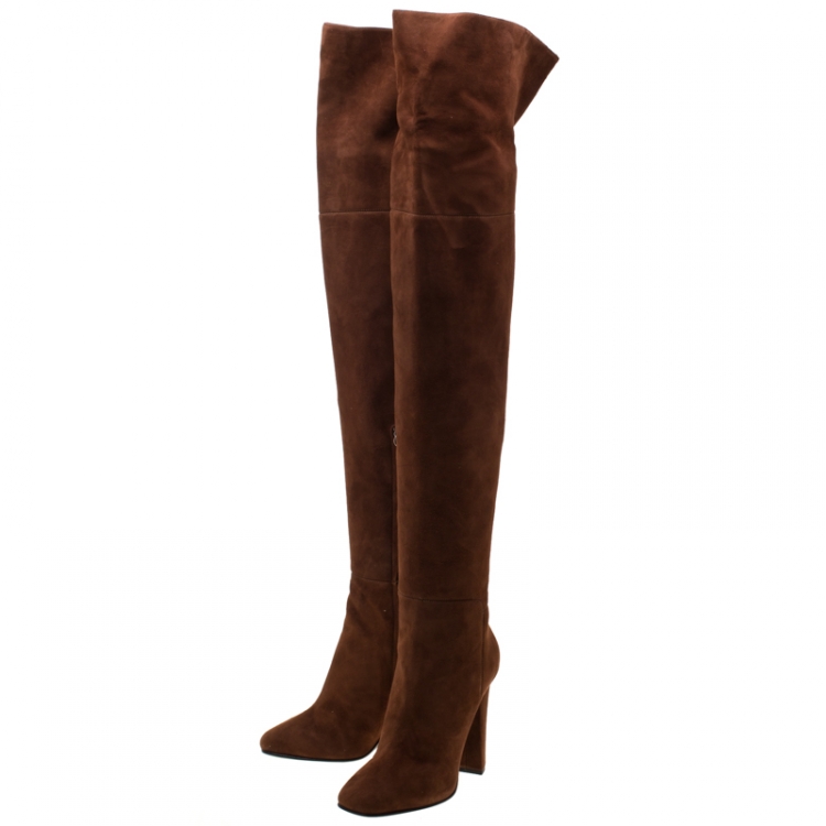 Pre Owned Giuseppe Zanotti Brown Suede Alabama Over The Knee Boots Size 37