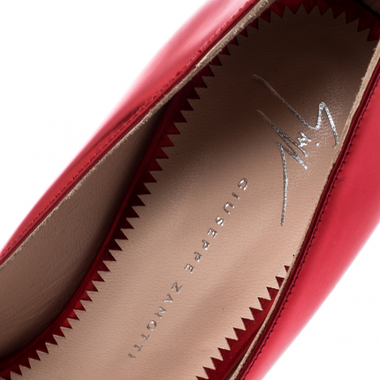 Pre Owned Giuseppe Zanotti Metallic Red Leather Bolt G Pointed Toe Pumps Size 38
