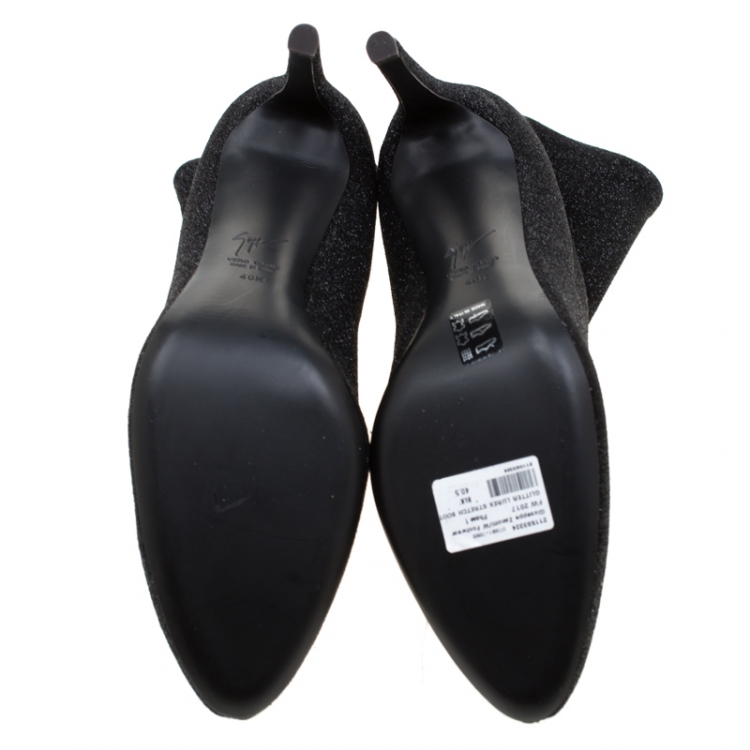 مملوكة مسبقًا Giuseppe Zanotti Black Glitter Stretch Fabric Ankle Boots Size 40.5