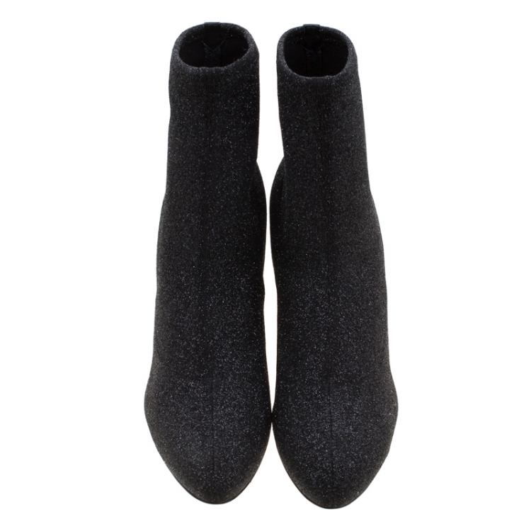مملوكة مسبقًا Giuseppe Zanotti Black Glitter Stretch Fabric Ankle Boots Size 40.5