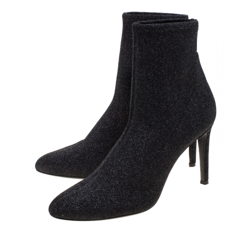 مملوكة مسبقًا Giuseppe Zanotti Black Glitter Stretch Fabric Ankle Boots Size 40.5