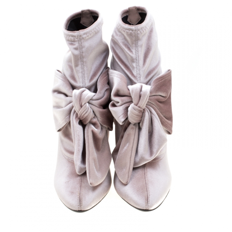 Pre Owned Giuseppe Zanotti Pink Velvet Bow Ankle Boots Size 39.5