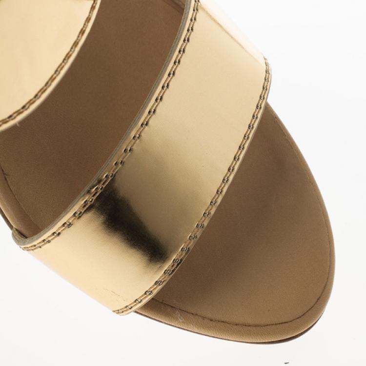 Pre Owned Giuseppe Zanotti Gold Leather Buckle Slides Size 37