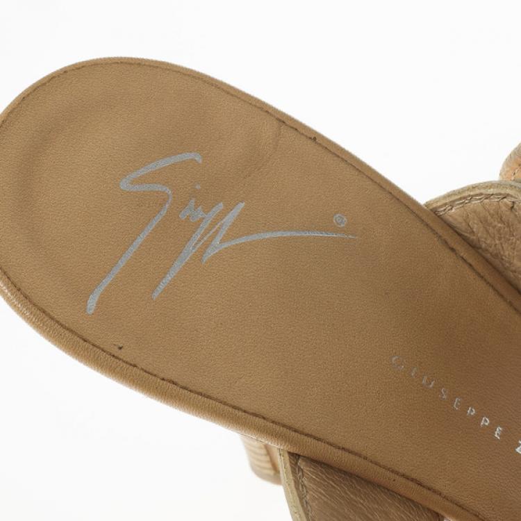 Pre Owned Giuseppe Zanotti Gold Leather Buckle Slides Size 37