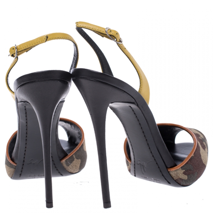 Pre Owned Giuseppe Zanotti Multicolor Camouflage Canvas And Leather Slingback Sandals Size 37.5