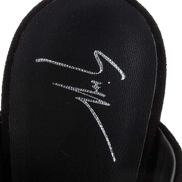 Pre Owned Giuseppe Zanotti Black Suede Taline Fringe Wedge Sandals Size 40