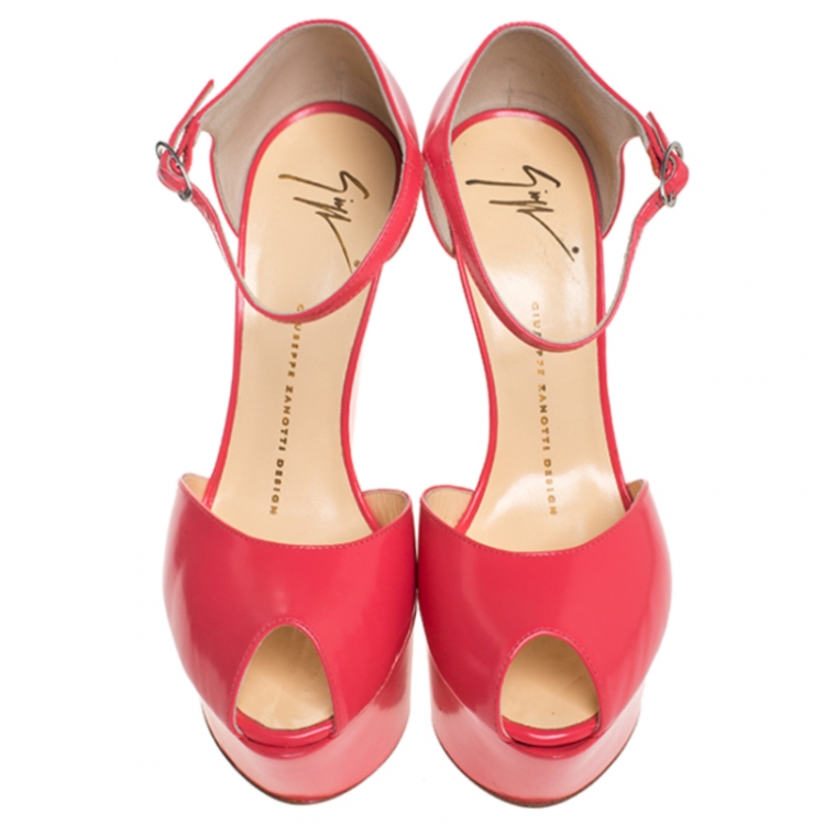 Giuseppe Zanotti Coral Leather Peep Toe Platform Wedge Sandals Size 39