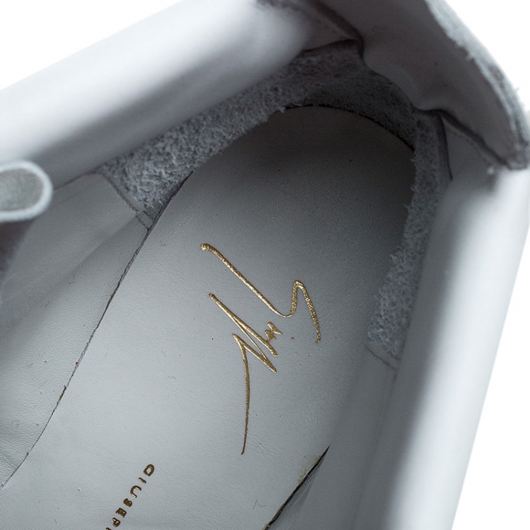 Pre Owned Giuseppe Zanotti Orange/White Leather and Patent Leather High Top Wedge Sneakers Size 39