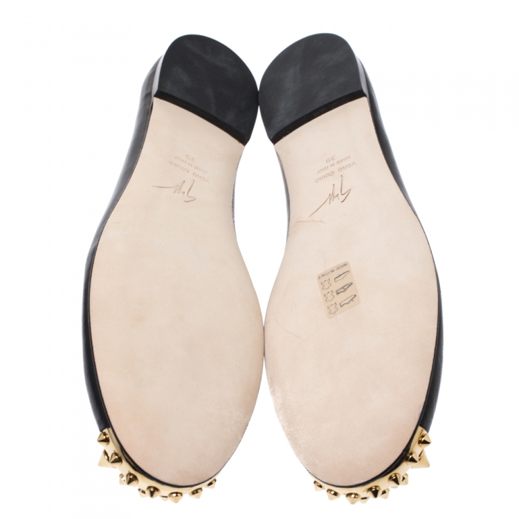 Pre Owned Giuseppe Zanotti Black Leather Malika Spiked Cap Toe Ballet Flats Size 39
