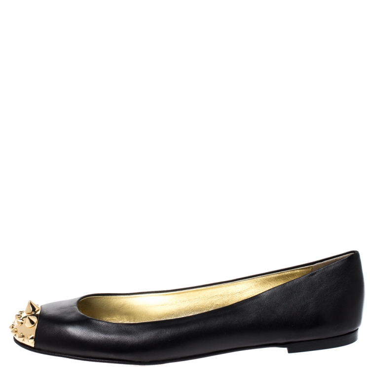 Pre Owned Giuseppe Zanotti Black Leather Malika Spiked Cap Toe Ballet Flats Size 39