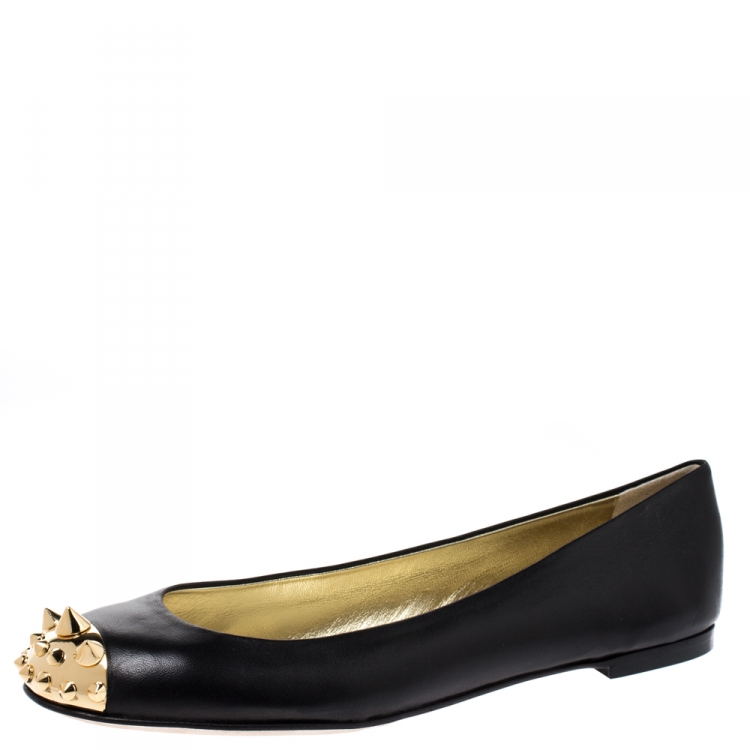 Pre Owned Giuseppe Zanotti Black Leather Malika Spiked Cap Toe Ballet Flats Size 39