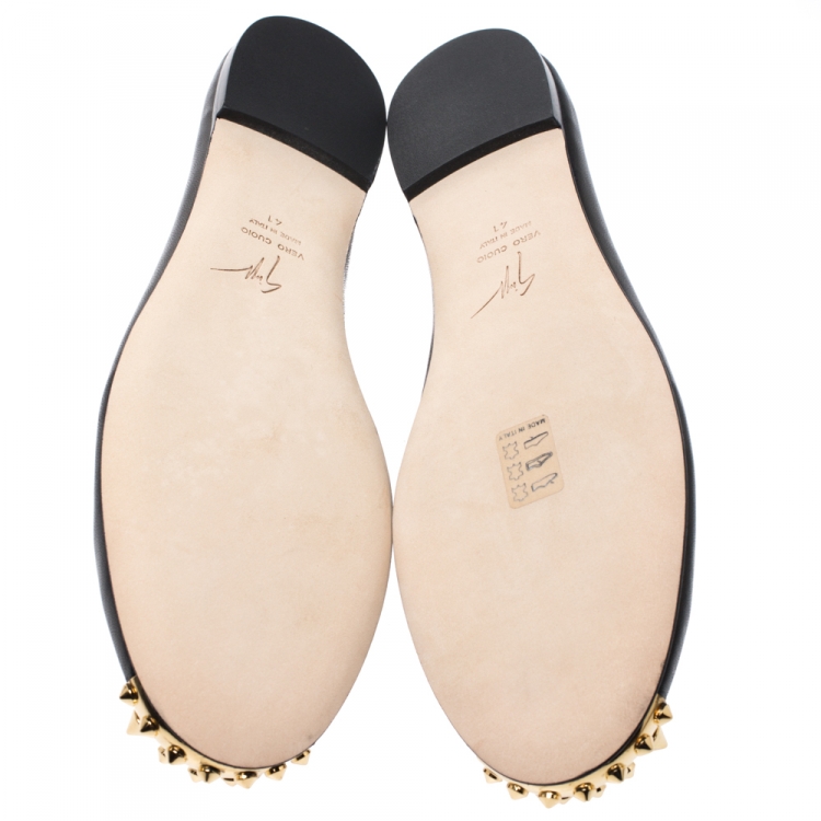 Pre Owned Giuseppe Zanotti Black Leather Malika Spiked Cap Toe Ballet Flats Size 41