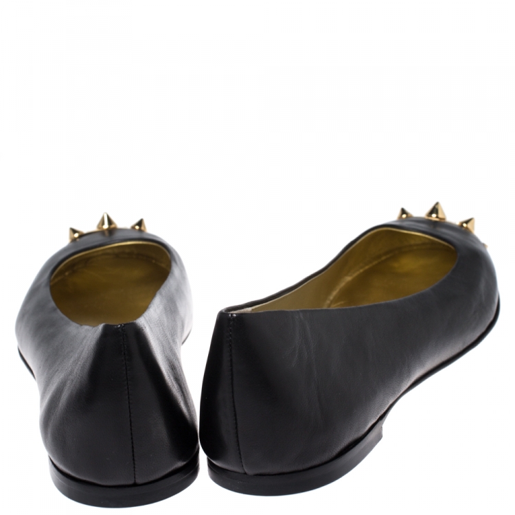 Pre Owned Giuseppe Zanotti Black Leather Malika Spiked Cap Toe Ballet Flats Size 41