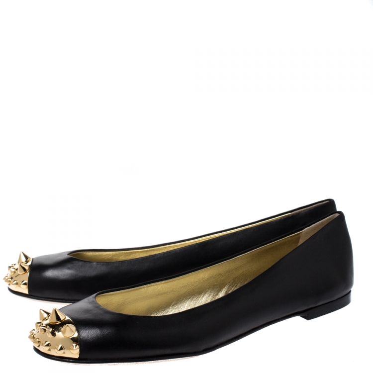 Pre Owned Giuseppe Zanotti Black Leather Malika Spiked Cap Toe Ballet Flats Size 41