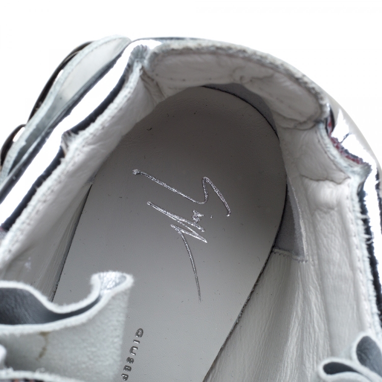 Pre Owned Giuseppe Zanotti Silver Patent Leather Lorenz High Top Wedge Sneakers Size 40