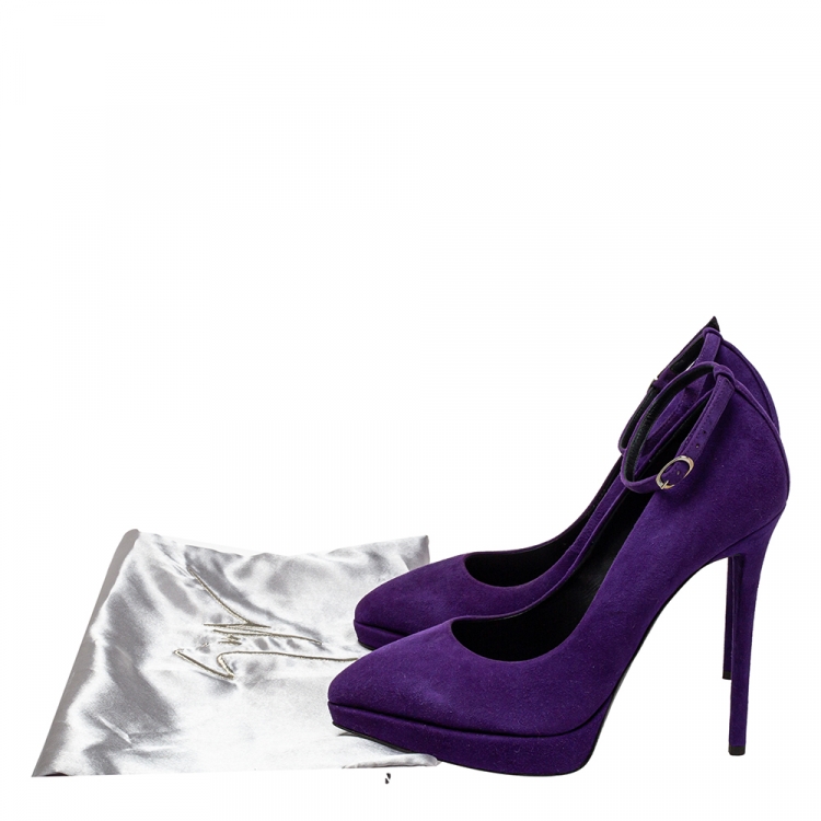 Pre Owned Giuseppe Zanotti Purple Suede Ankle Strap Pumps Size 39