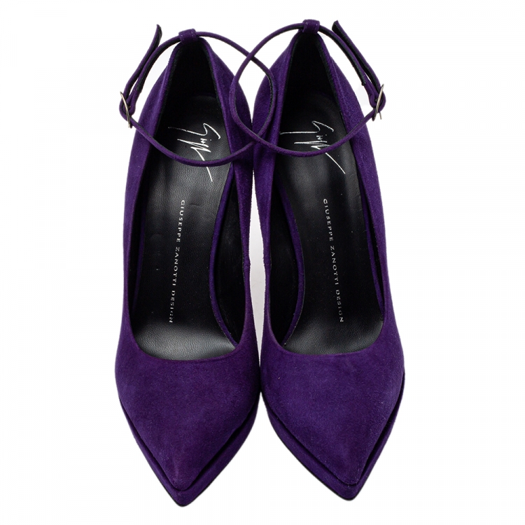 Pre Owned Giuseppe Zanotti Purple Suede Ankle Strap Pumps Size 39