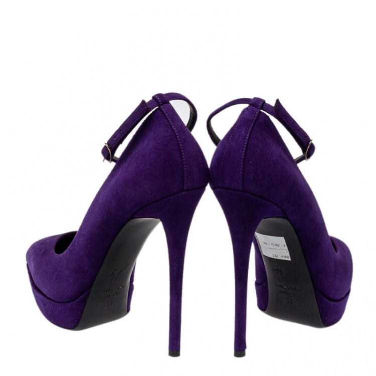 Pre Owned Giuseppe Zanotti Purple Suede Ankle Strap Pumps Size 39