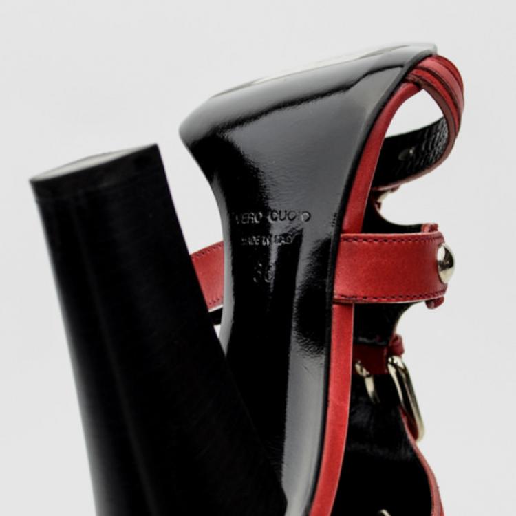 Pre Owned Giuseppe Zanotti For Pierre Balmain Red Suede Buckle Strappy Sandals Size 36