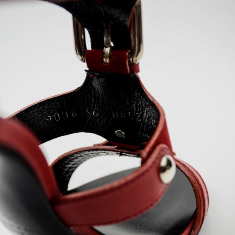 Pre Owned Giuseppe Zanotti For Pierre Balmain Red Suede Buckle Strappy Sandals Size 36