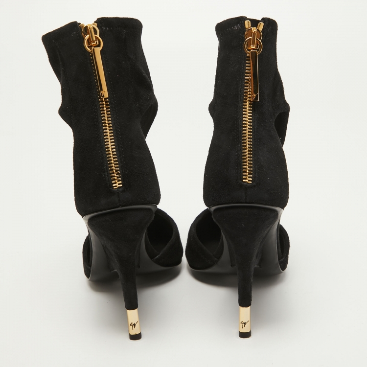 Pre Owned Giuseppe Zanotti Black Suede T-strap Cut Out Ankle Booties Size 41 