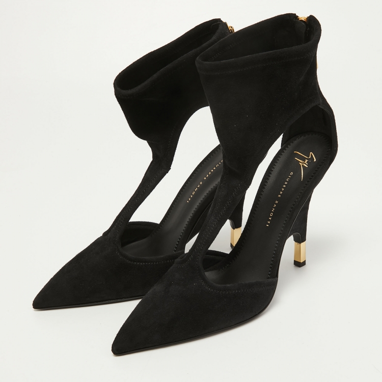 Pre Owned Giuseppe Zanotti Black Suede T-strap Cut Out Ankle Booties Size 41 