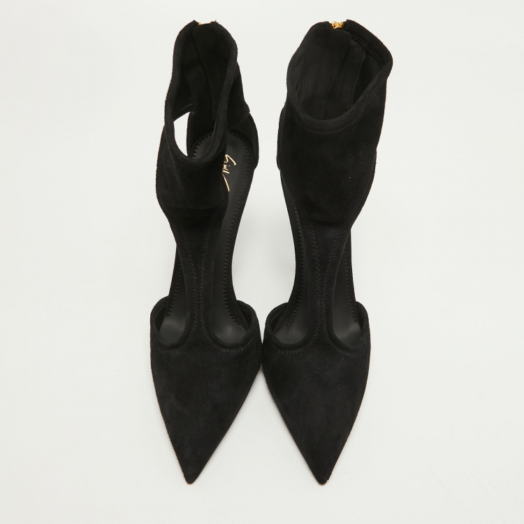 Pre Owned Giuseppe Zanotti Black Suede T-strap Cut Out Ankle Booties Size 41 