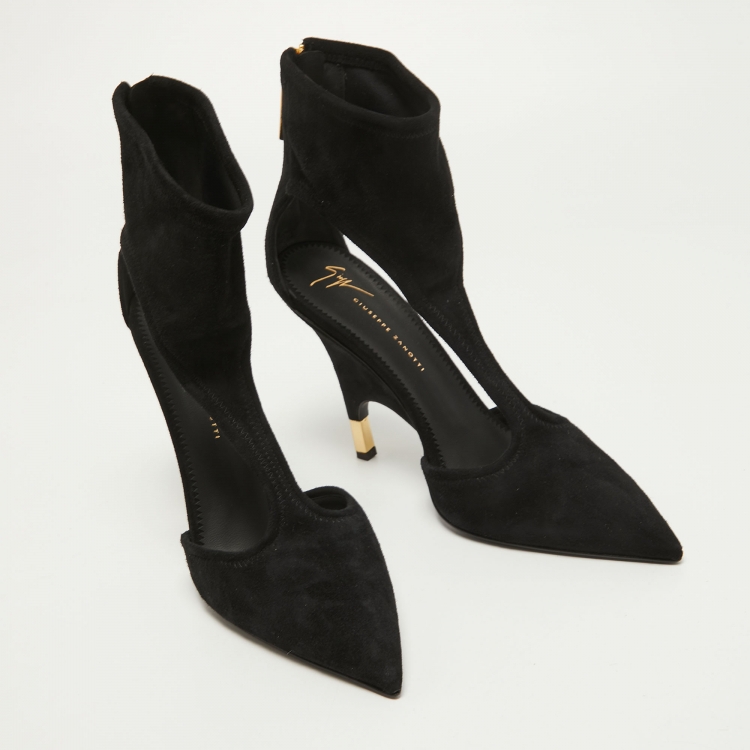 Pre Owned Giuseppe Zanotti Black Suede T-strap Cut Out Ankle Booties Size 41 