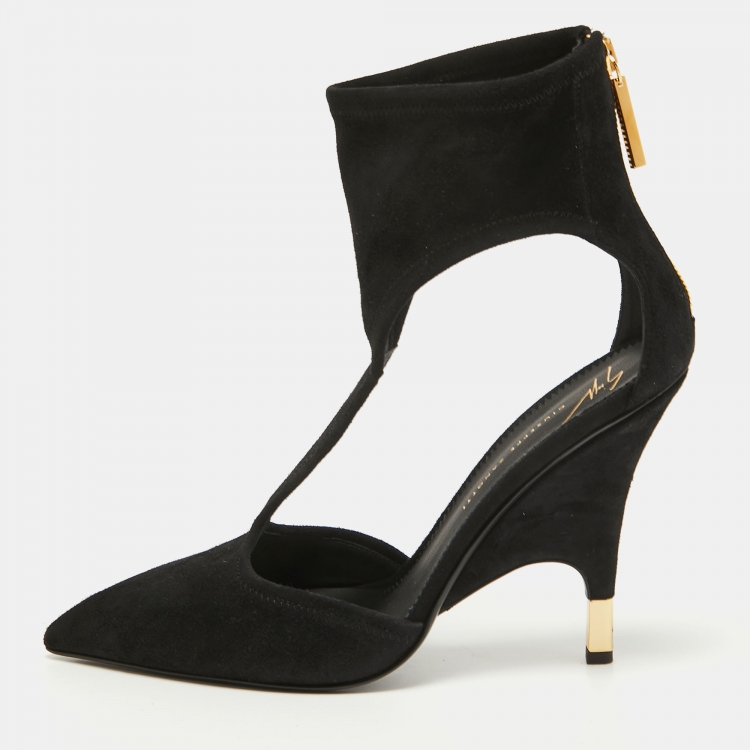 Pre Owned Giuseppe Zanotti Black Suede T-strap Cut Out Ankle Booties Size 41 