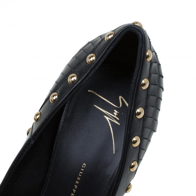 Pre Owned Giuseppe Zanotti Black Leather Studded Fringe Pumps Size 38