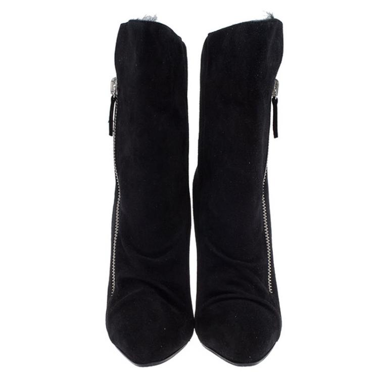 Pre Owned Giuseppe Zanotti Black Suede Fur Lined Wedge Ankle Boots Size 38.5