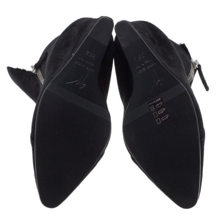 Pre Owned Giuseppe Zanotti Black Suede Fur Lined Wedge Ankle Boots Size 38.5