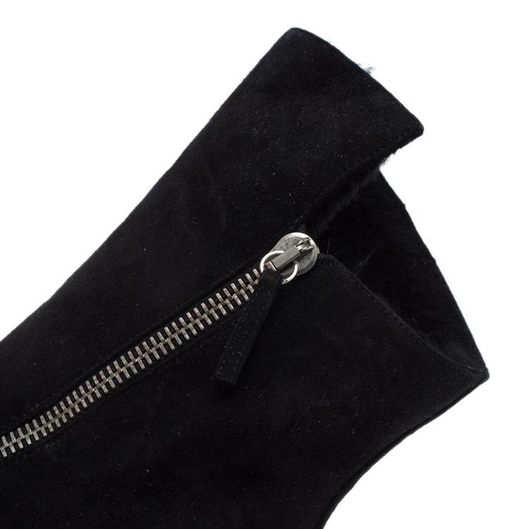 Pre Owned Giuseppe Zanotti Black Suede Fur Lined Wedge Ankle Boots Size 38.5