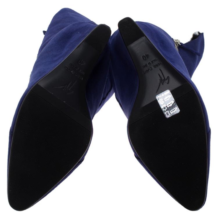 Pre Owned Giuseppe Zanotti Blue Suede Guaz Fur Lined Wedge Knee Boots Size 40