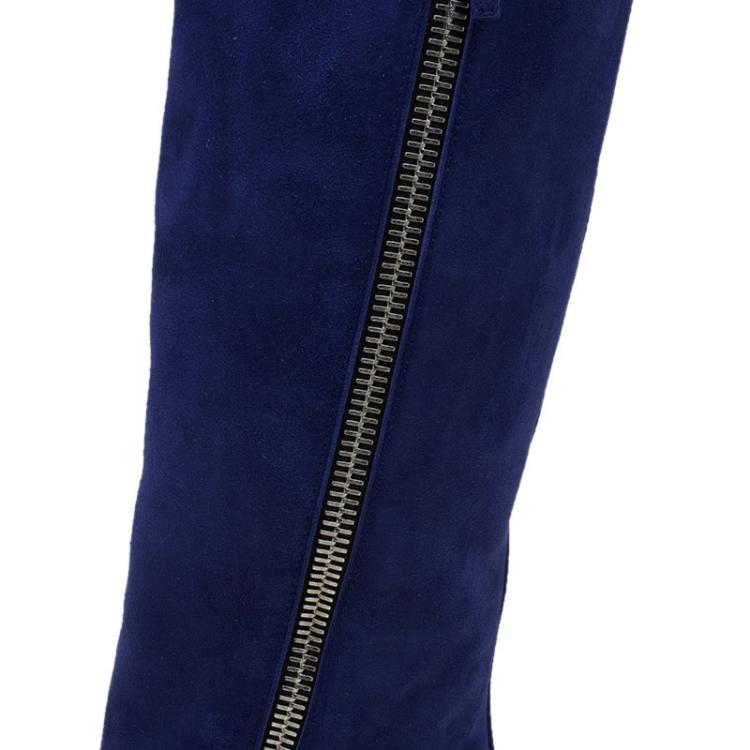 Pre Owned Giuseppe Zanotti Blue Suede and Fur Lining Guaz Wedge Knee Boots Size 37