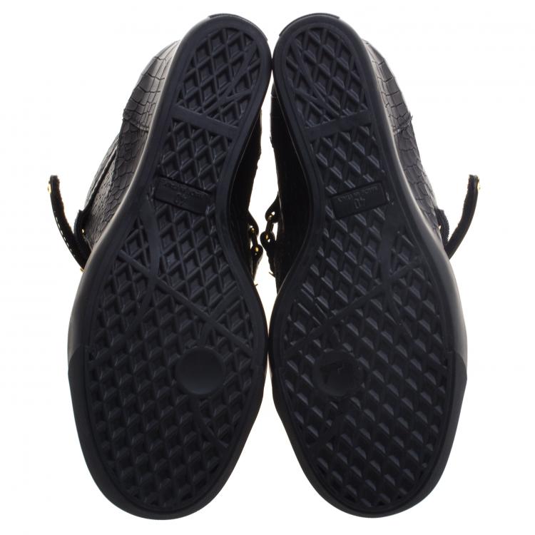 Pre Owned Giuseppe Zanotti Black Croc Embossed Leather Lorenz Wedge Sneakers Size 40
