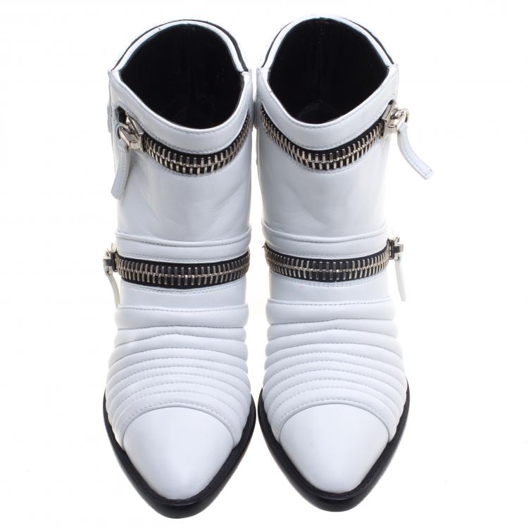 Pre Owned Giuseppe Zanotti White Quilted Leather Ankle Boots Size 37