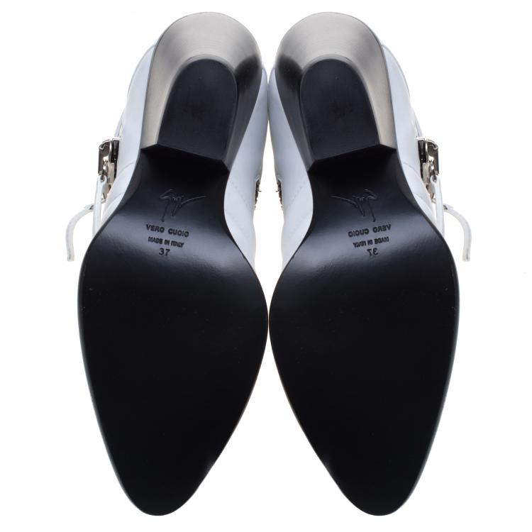 Pre Owned Giuseppe Zanotti White Quilted Leather Ankle Boots Size 37