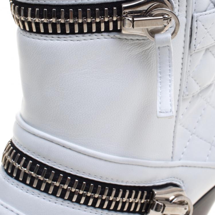 Pre Owned Giuseppe Zanotti White Quilted Leather Ankle Boots Size 37