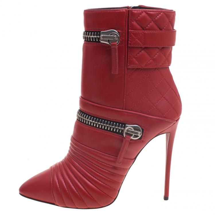مملوكة مسبقًا Giuseppe Zanotti Red Quilted Leather Double Zip Accent Boots Size 38