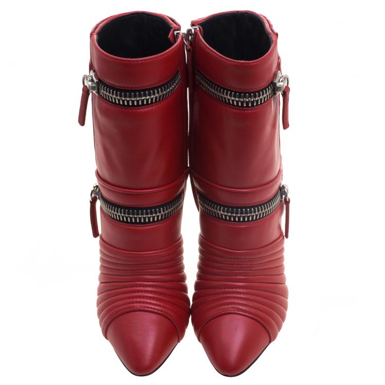 مملوكة مسبقًا Giuseppe Zanotti Red Quilted Leather Double Zip Accent Boots Size 38