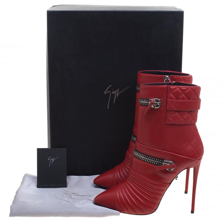 مملوكة مسبقًا Giuseppe Zanotti Red Quilted Leather Double Zip Accent Boots Size 38