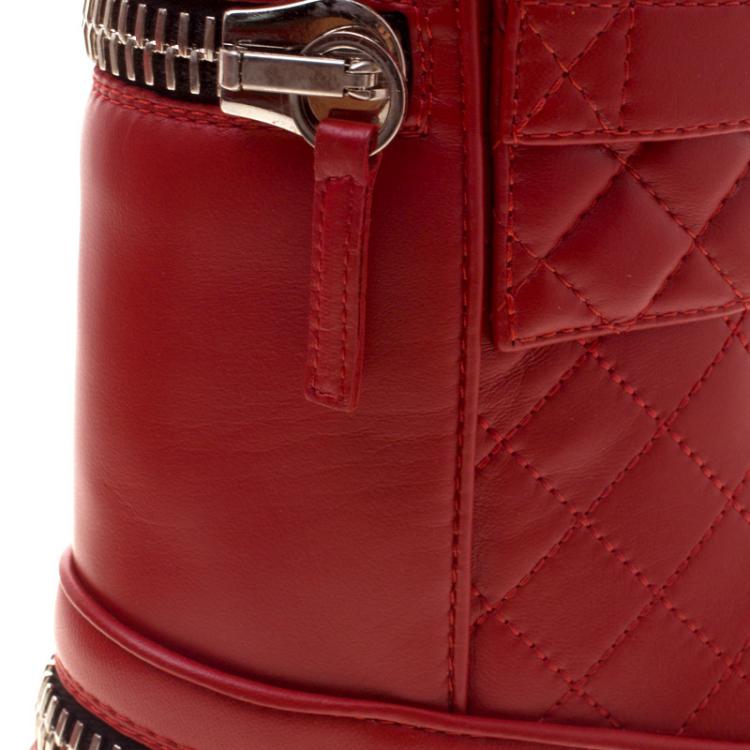 Pre Owned Giuseppe Zanotti Red Quilted Leather Double Zip Accent Boots Size 37