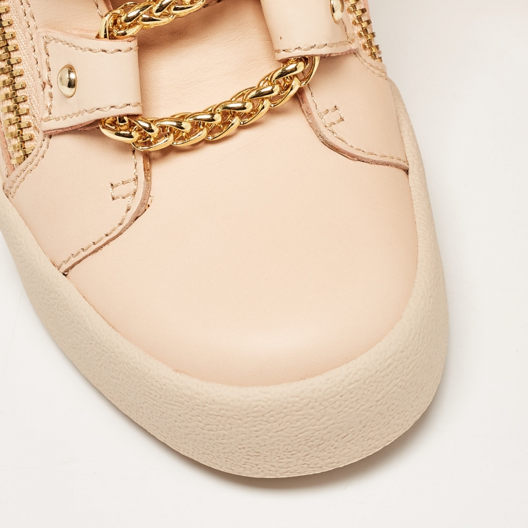 Pre Owned Giuseppe Zanotti Beige Leather Chain Detail High Top Wedge Sneakers Size 41