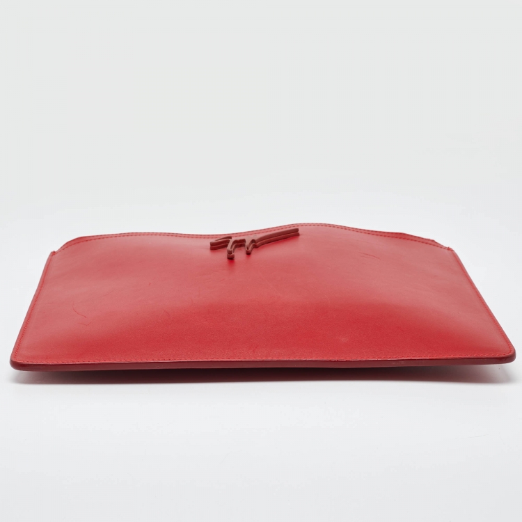 Pre Owned Giuseppe Zanotti Red Leather Logo Zip Slim Pouch